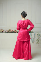 Hot Pink Sharara Set with Peacock Hand Embroidery - 10004