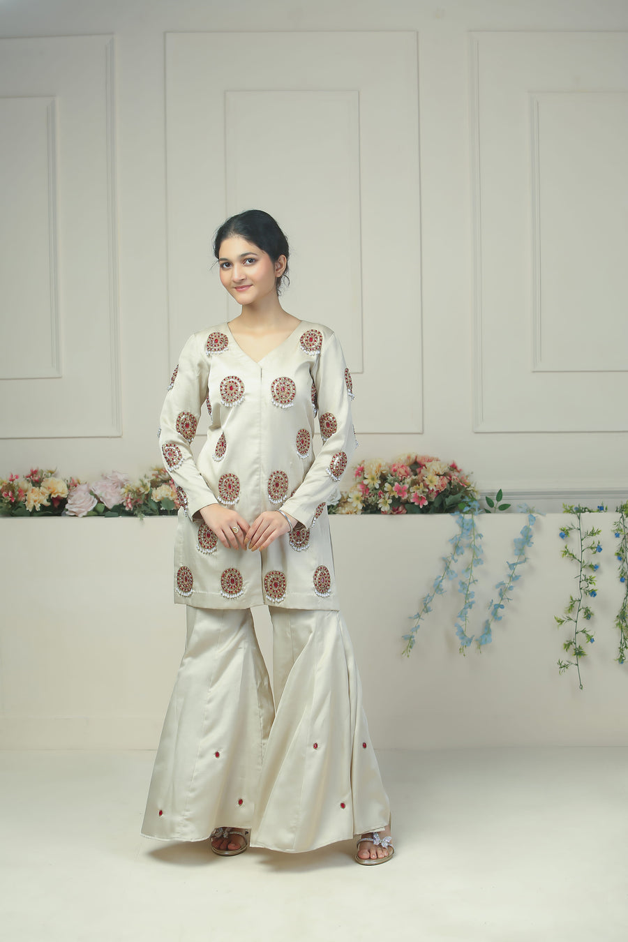 Ivory Sharara Set - 10006