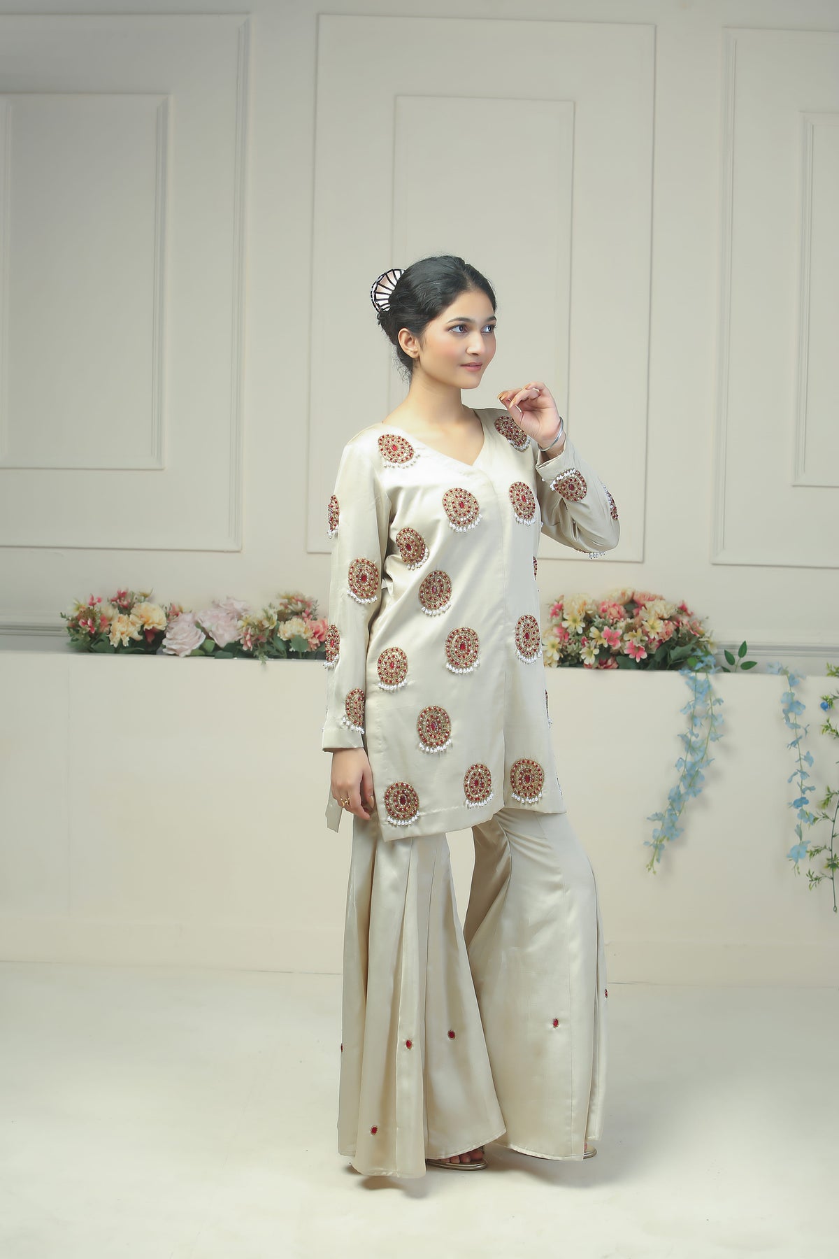 Ivory Sharara Set - 10006