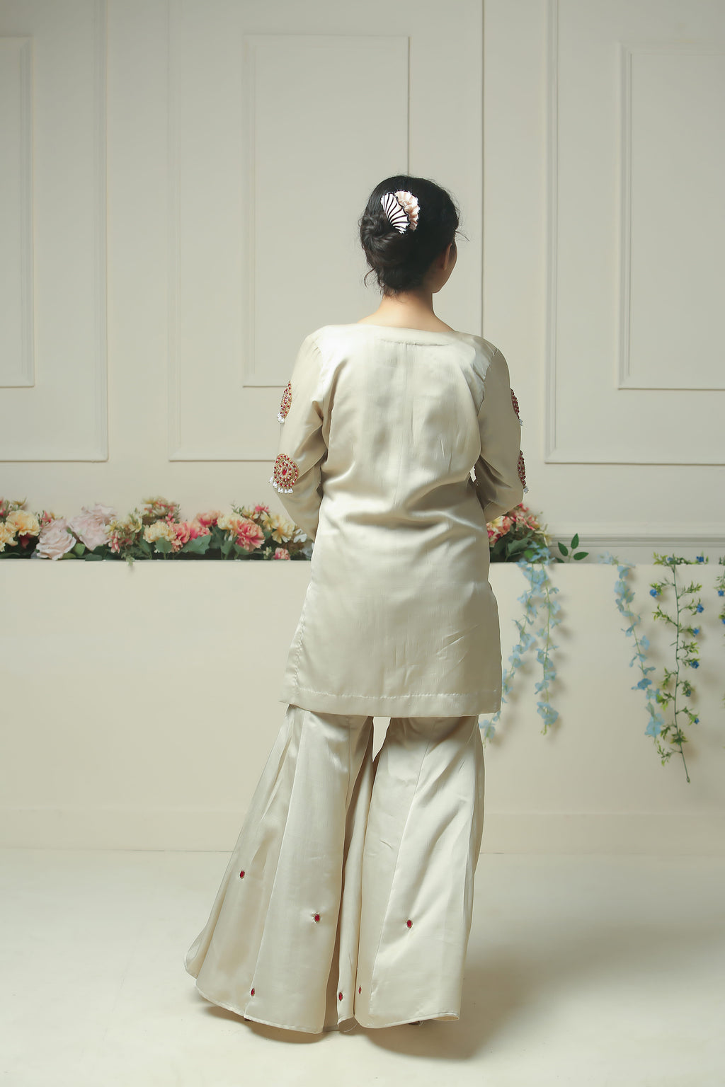 Ivory Sharara Set - 10006