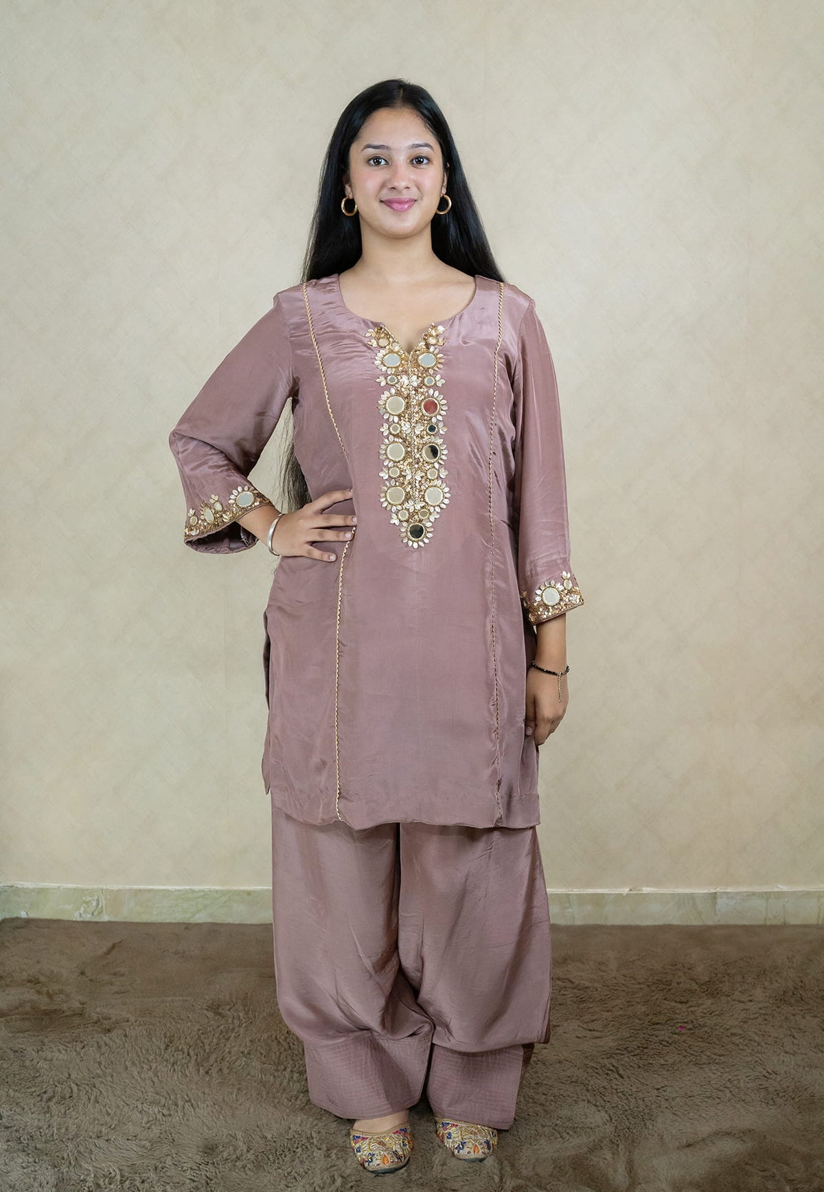 Farshi salwar set made from crepe fabric - 10041