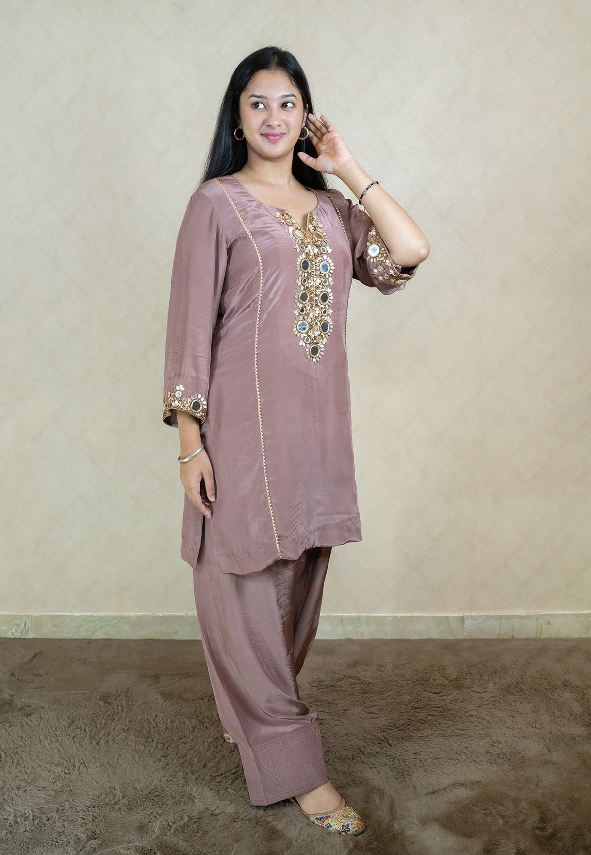 Farshi salwar set made from crepe fabric - 10041