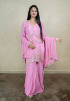 Drape Saree in Royal Blue Colour With Heavy Hand Embroidered Halter Neck Blouse - 10002