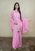 Pink sharara set made from natural crepe fabric with heavy embroidery - 10042