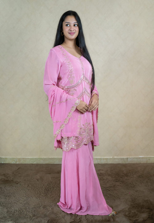 Drape Saree in Royal Blue Colour With Heavy Hand Embroidered Halter Neck Blouse - 10002