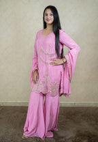 Drape Saree in Royal Blue Colour With Heavy Hand Embroidered Halter Neck Blouse - 10002