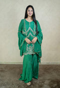 One shoulder party dress in blackish blue colour with pearl work embroidery - 10003