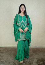 One shoulder party dress in blackish blue colour with pearl work embroidery - 10003