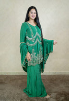 One shoulder party dress in blackish blue colour with pearl work embroidery - 10003