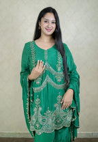 One shoulder party dress in blackish blue colour with pearl work embroidery - 10003