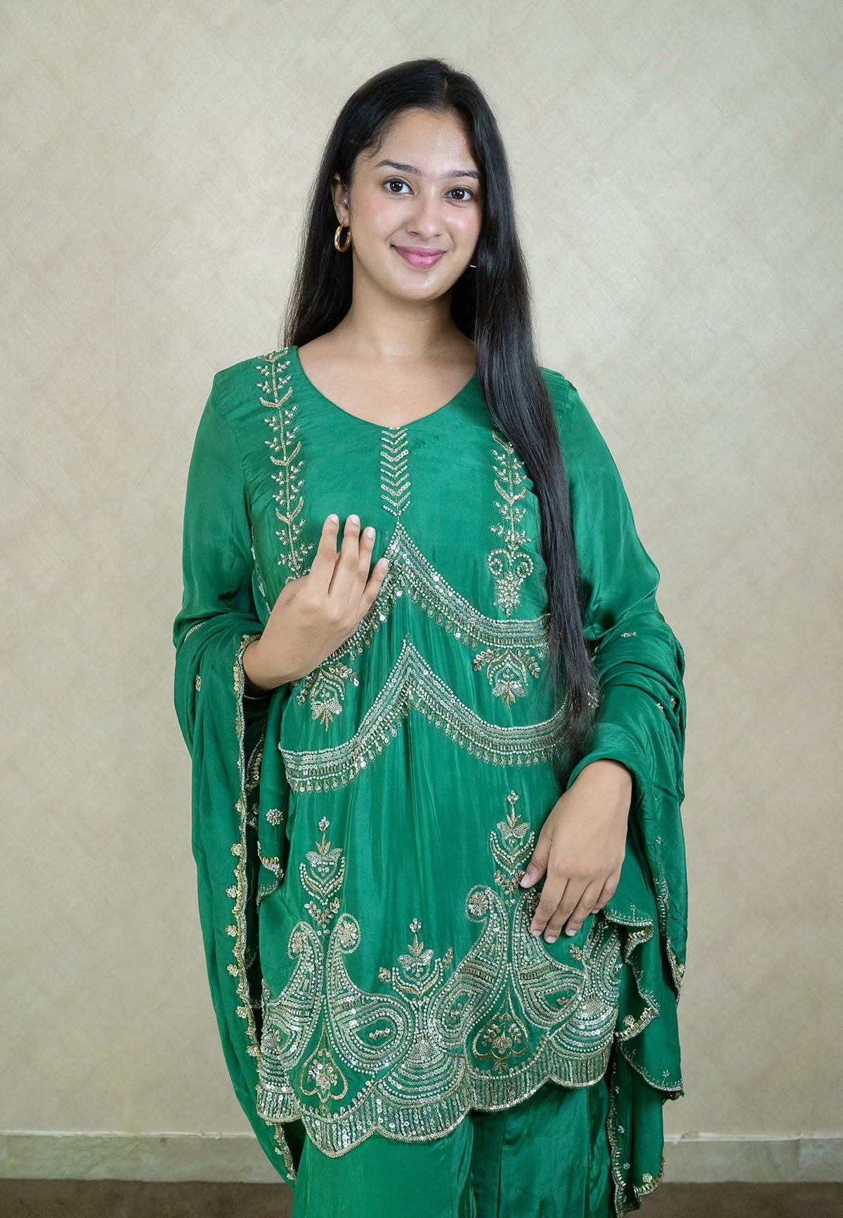 One shoulder party dress in blackish blue colour with pearl work embroidery - 10003