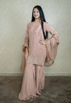 Cinnamon sharara set made from natural crepe fabric with heavy embroidery - 10045